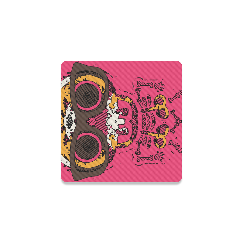 funny skull and bone graffiti drawing in orange brown and pink Square Coaster