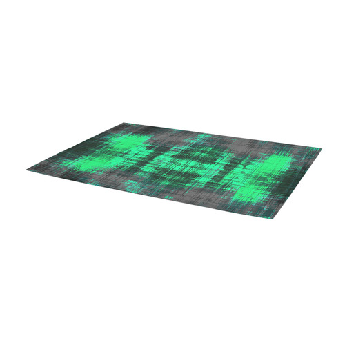 psychedelic geometric plaid abstract pattern in green and black Area Rug 9'6''x3'3''