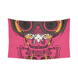 funny skull and bone graffiti drawing in orange brown and pink Cotton Linen Wall Tapestry 90"x 60"