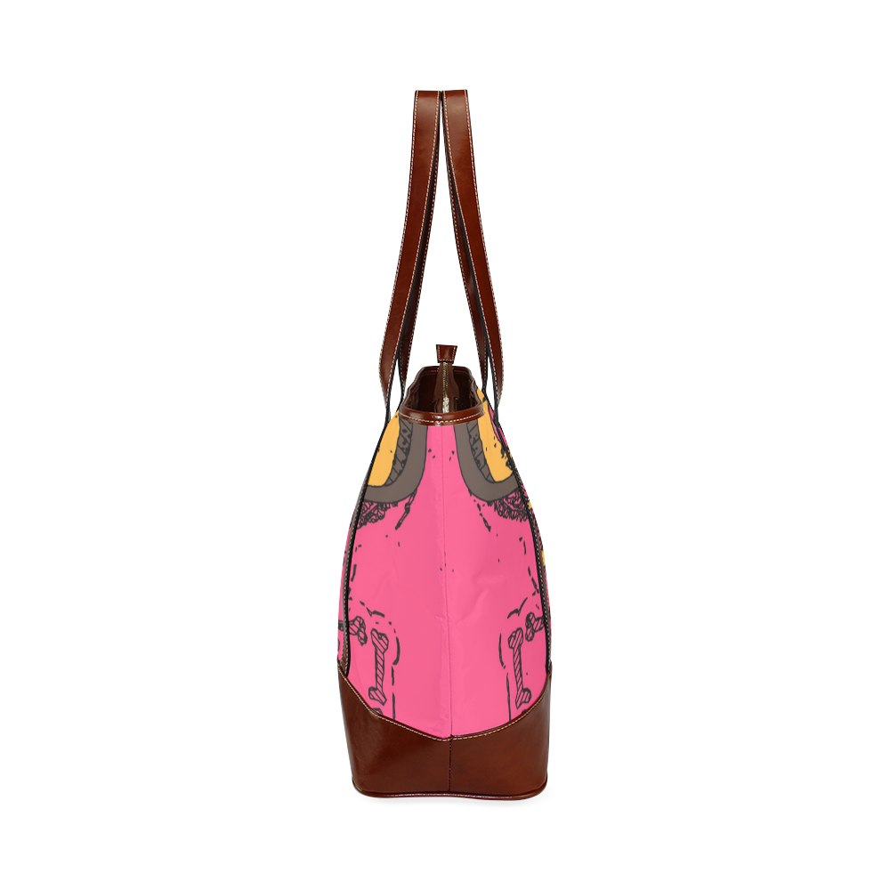 funny skull and bone graffiti drawing in orange brown and pink Tote Handbag (Model 1642)