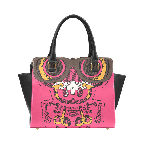 funny skull and bone graffiti drawing in orange brown and pink Rivet Shoulder Handbag (Model 1645)