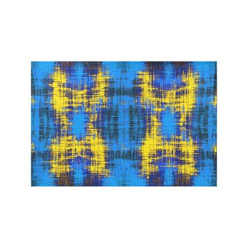 geometric plaid pattern painting abstract in blue yellow and black Placemat 12''x18''