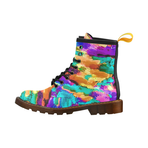 psychedelic splash painting texture abstract background in pink green purple yellow brown High Grade PU Leather Martin Boots For Men Model 402H