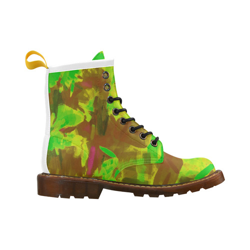 camouflage painting texture abstract background in green yellow brown High Grade PU Leather Martin Boots For Men Model 402H