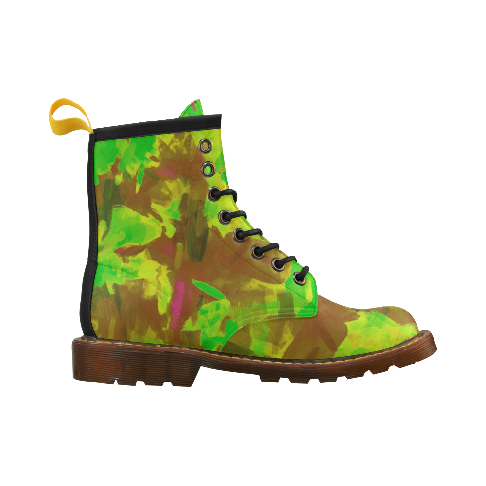 camouflage painting texture abstract background in green yellow brown High Grade PU Leather Martin Boots For Women Model 402H