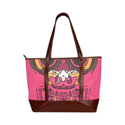 funny skull and bone graffiti drawing in orange brown and pink Tote Handbag (Model 1642)