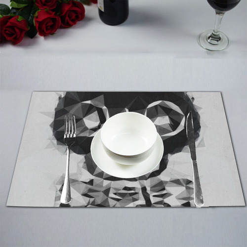 psychedelic skull and bone art geometric triangle abstract pattern in black and white Placemat 12’’ x 18’’ (Two Pieces)