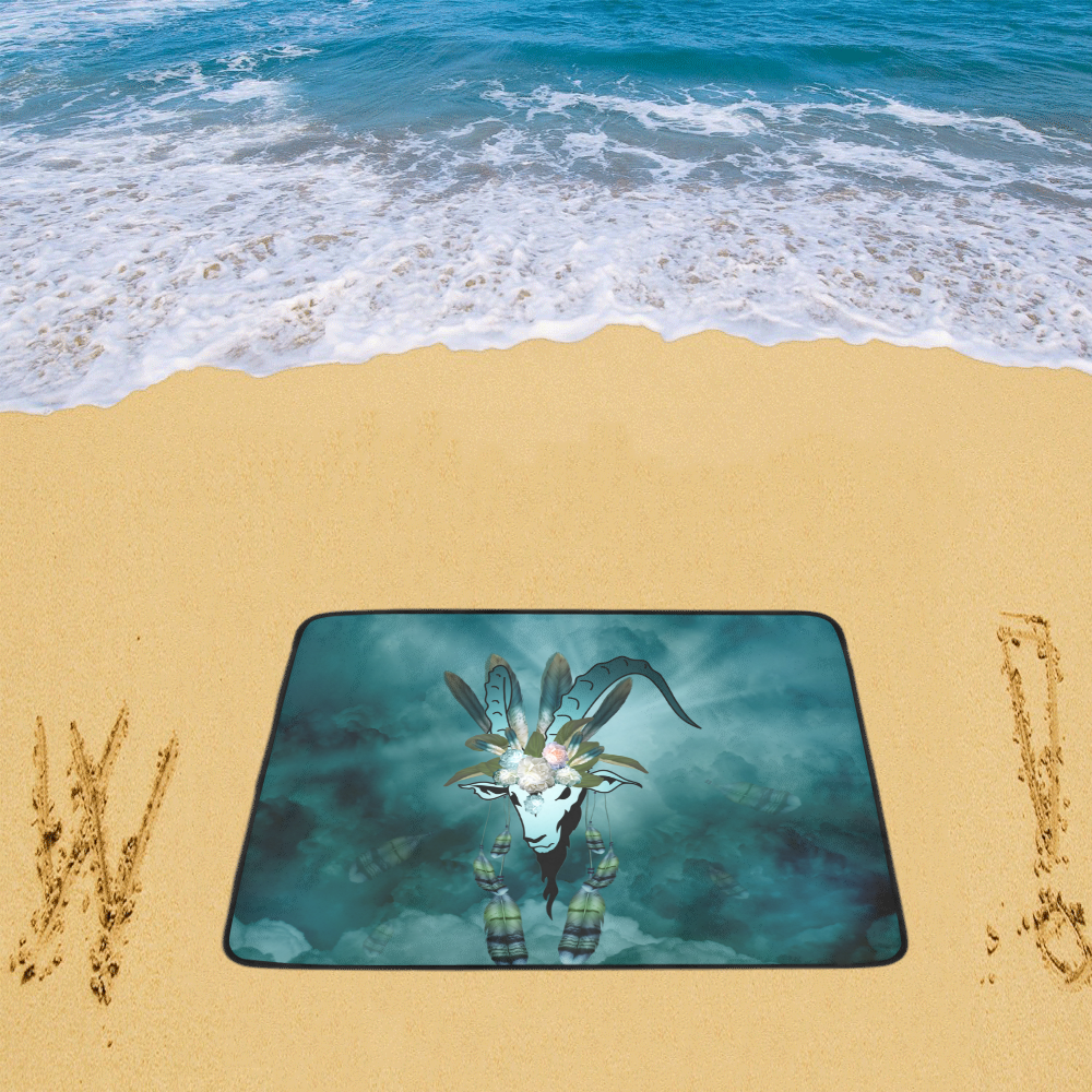 The billy goat with feathers and flowers Beach Mat 78"x 60"