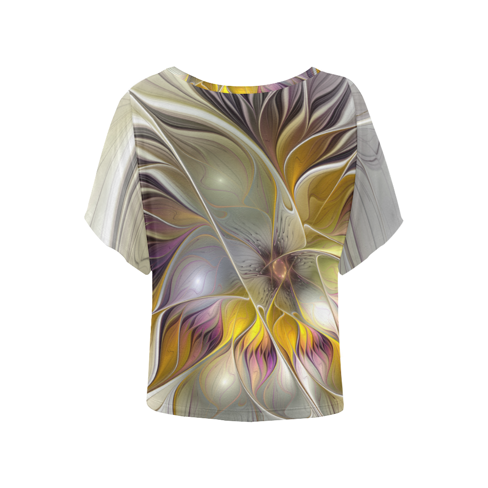 Abstract Colorful Fantasy Flower Modern Fractal Women's Batwing-Sleeved Blouse T shirt (Model T44)