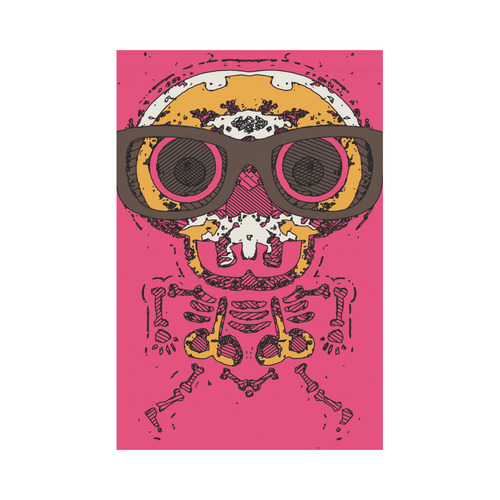 funny skull and bone graffiti drawing in orange brown and pink Garden Flag 12‘’x18‘’（Without Flagpole）