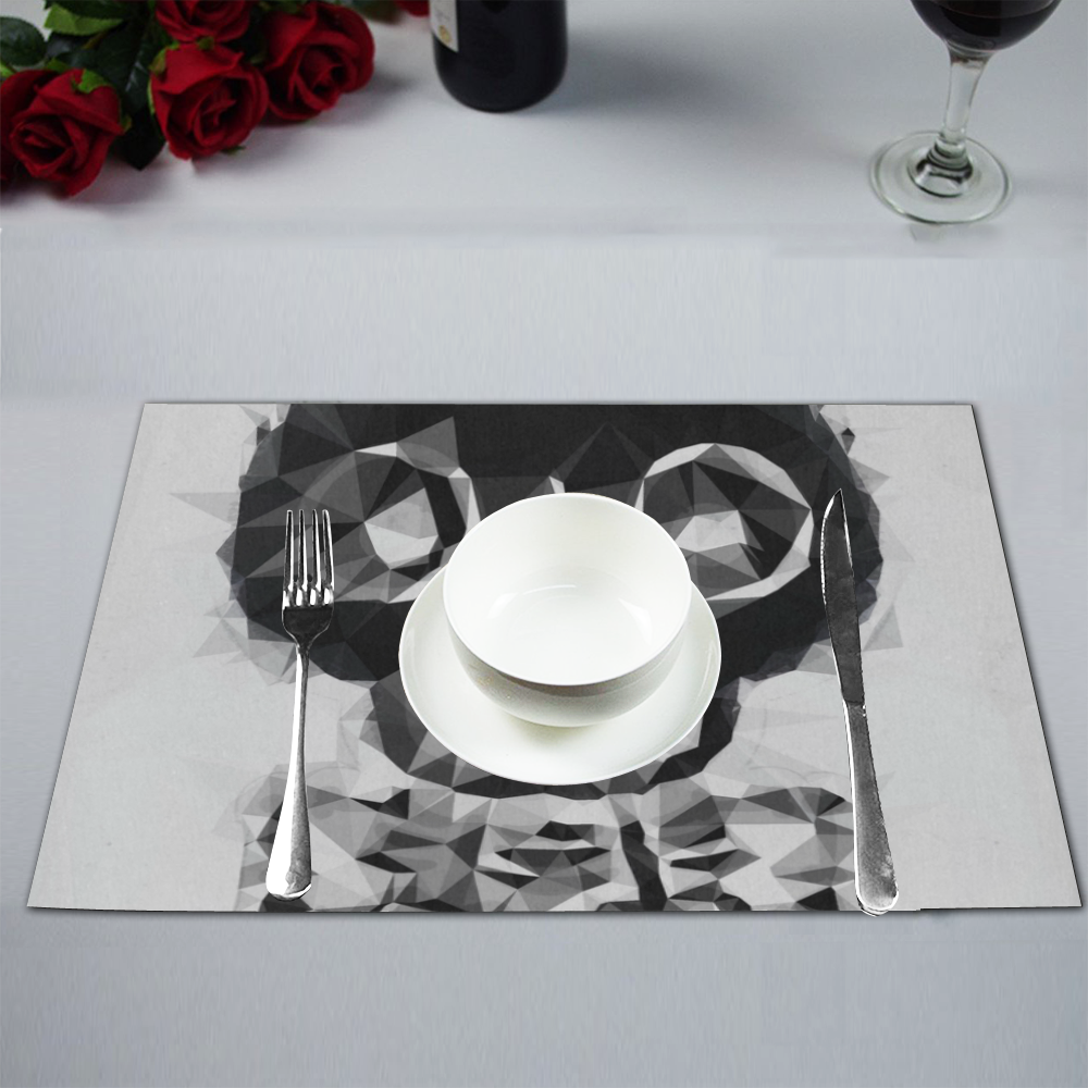 psychedelic skull and bone art geometric triangle abstract pattern in black and white Placemat 12''x18''