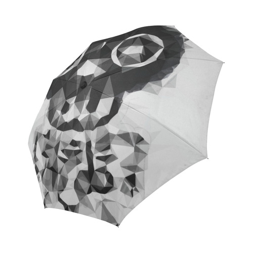 psychedelic skull and bone art geometric triangle abstract pattern in black and white Auto-Foldable Umbrella (Model U04)