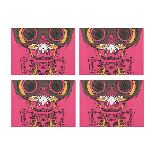 funny skull and bone graffiti drawing in orange brown and pink Placemat 14’’ x 19’’ (Set of 4)