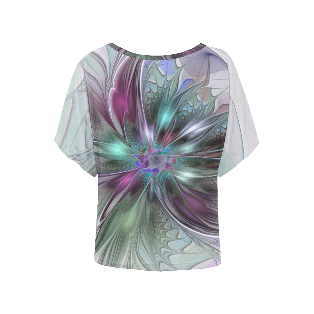 Colorful Fantasy Abstract Modern Fractal Flower Women's Batwing-Sleeved Blouse T shirt (Model T44)