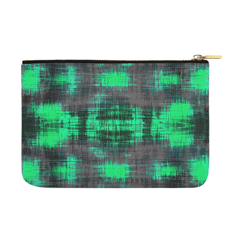 psychedelic geometric plaid abstract pattern in green and black Carry-All Pouch 12.5''x8.5''