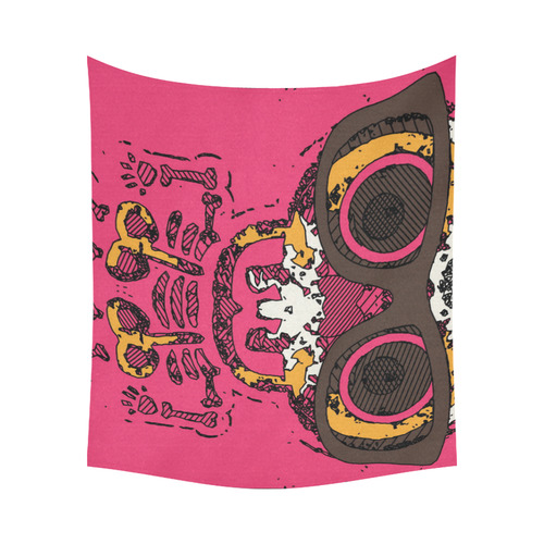 funny skull and bone graffiti drawing in orange brown and pink Cotton Linen Wall Tapestry 60"x 51"