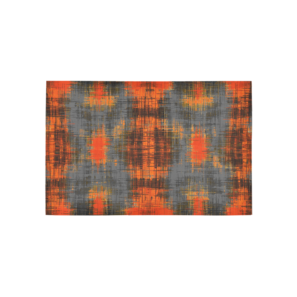 vintage geometric plaid pattern abstract in orange brown black Area Rug 5'x3'3''