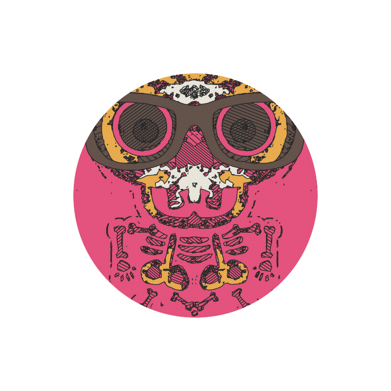 funny skull and bone graffiti drawing in orange brown and pink Round Mousepad