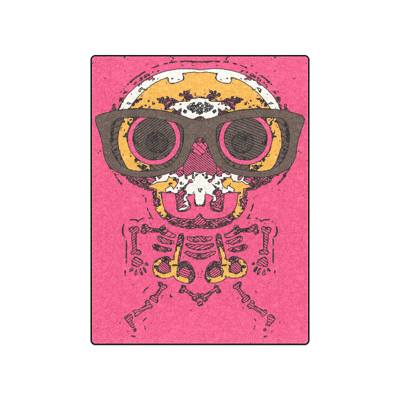 funny skull and bone graffiti drawing in orange brown and pink Blanket 50"x60"