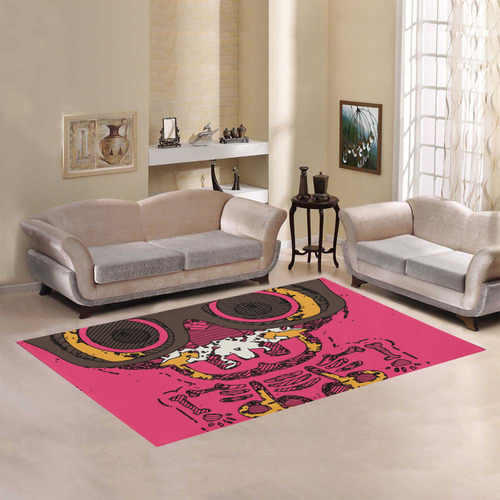 funny skull and bone graffiti drawing in orange brown and pink Area Rug7'x5'