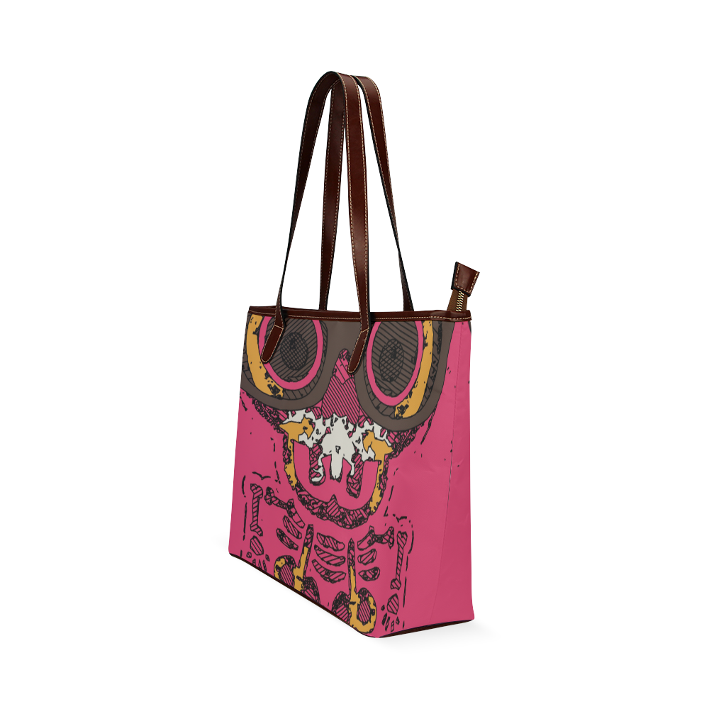 funny skull and bone graffiti drawing in orange brown and pink Shoulder Tote Bag (Model 1646)