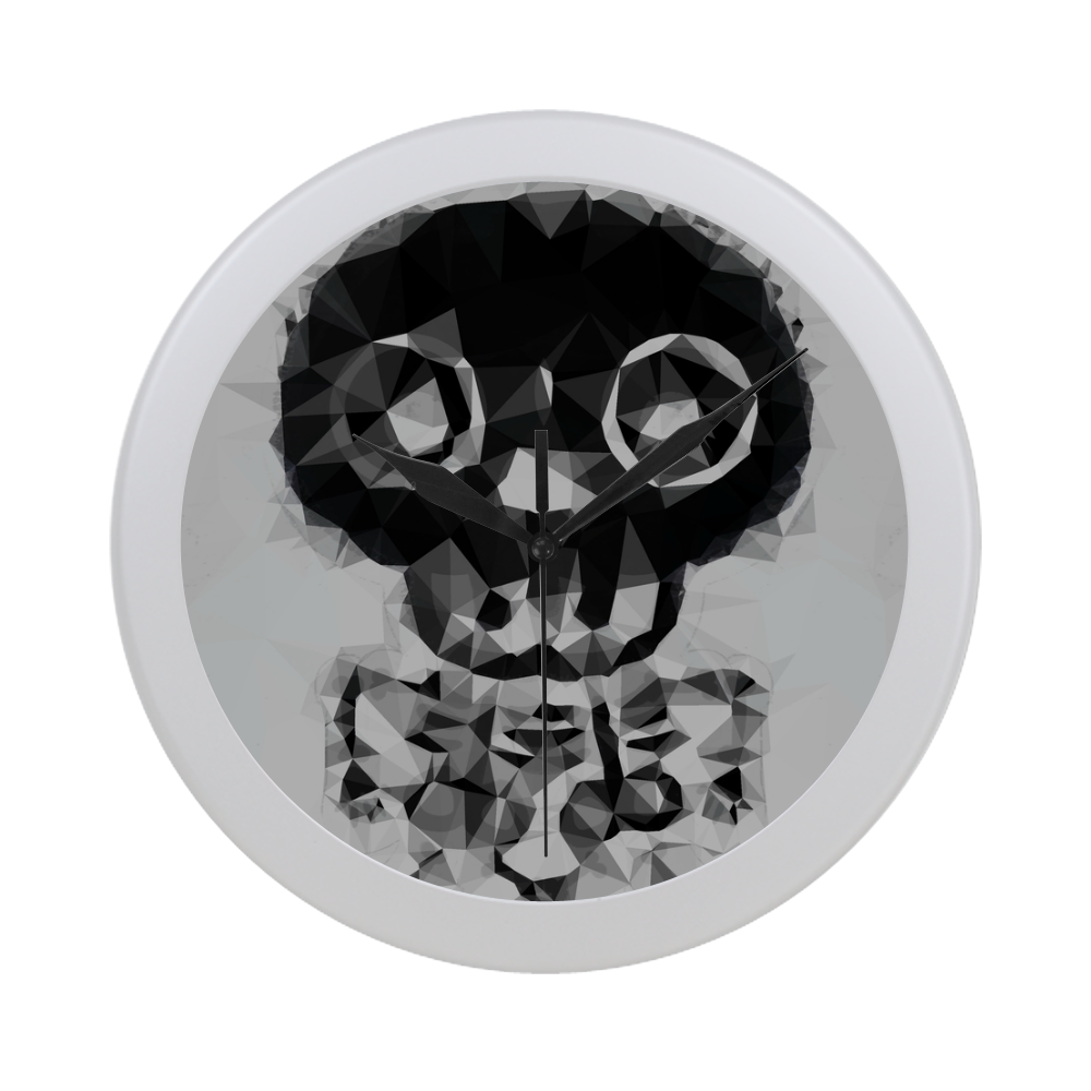 psychedelic skull and bone art geometric triangle abstract pattern in black and white Circular Plastic Wall clock