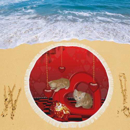 Cute kitten with hearts Circular Beach Shawl 59"x 59"