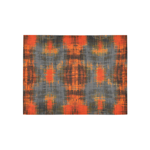 vintage geometric plaid pattern abstract in orange brown black Area Rug 5'3''x4'