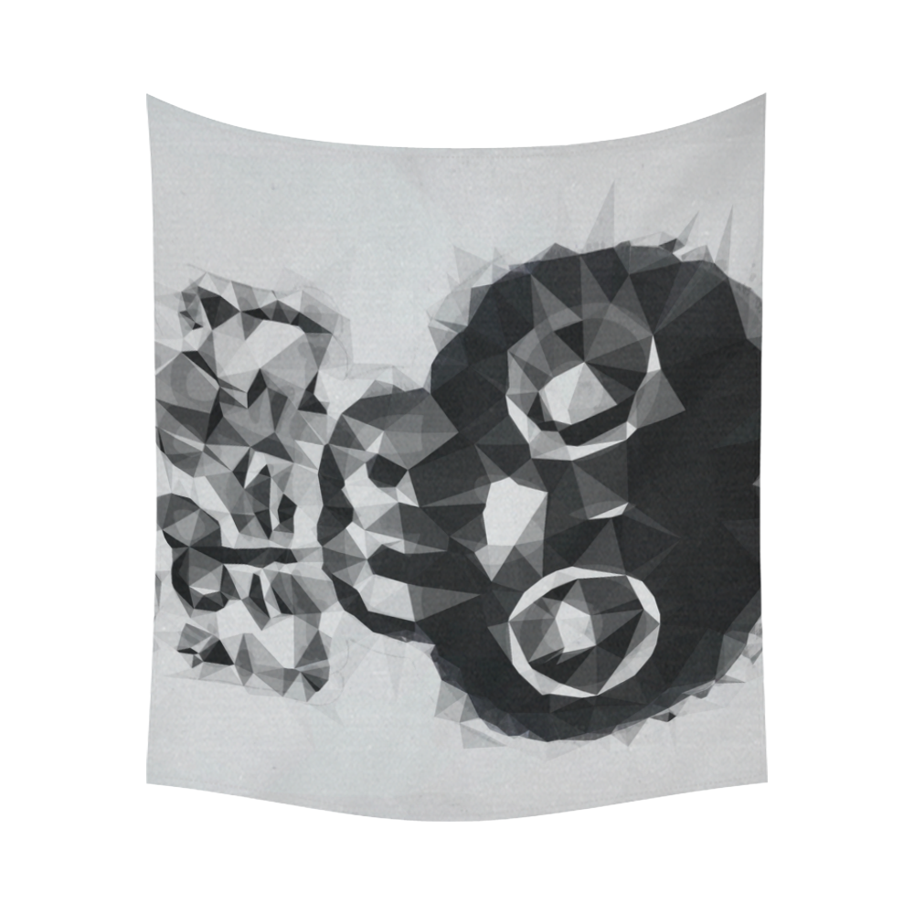 psychedelic skull and bone art geometric triangle abstract pattern in black and white Cotton Linen Wall Tapestry 60"x 51"