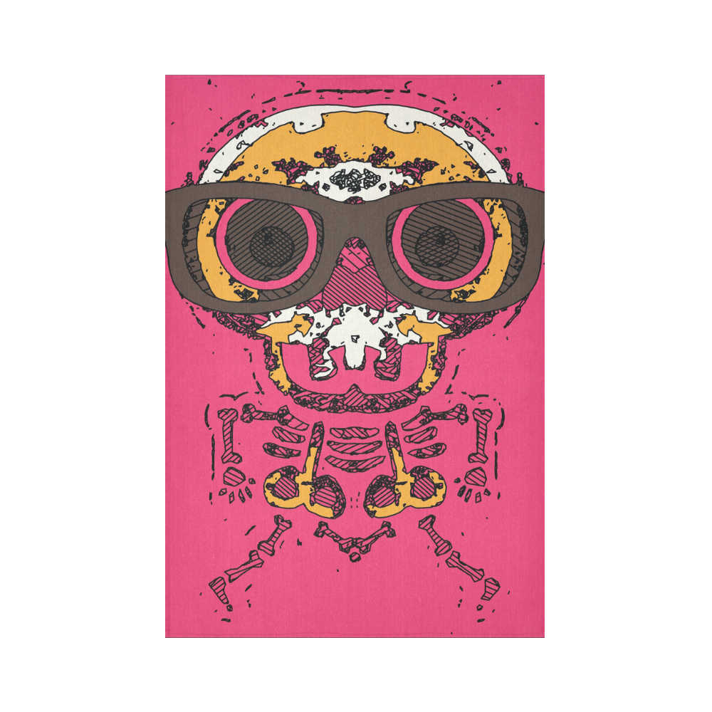 funny skull and bone graffiti drawing in orange brown and pink Cotton Linen Wall Tapestry 60"x 90"