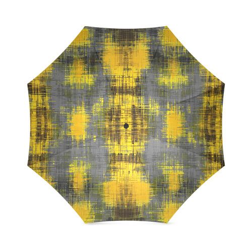 geometric plaid pattern painting abstract in yellow brown and black Foldable Umbrella (Model U01)