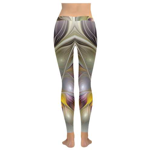 Abstract Colorful Fantasy Flower Modern Fractal Women's Low Rise Leggings (Invisible Stitch) (Model L05)