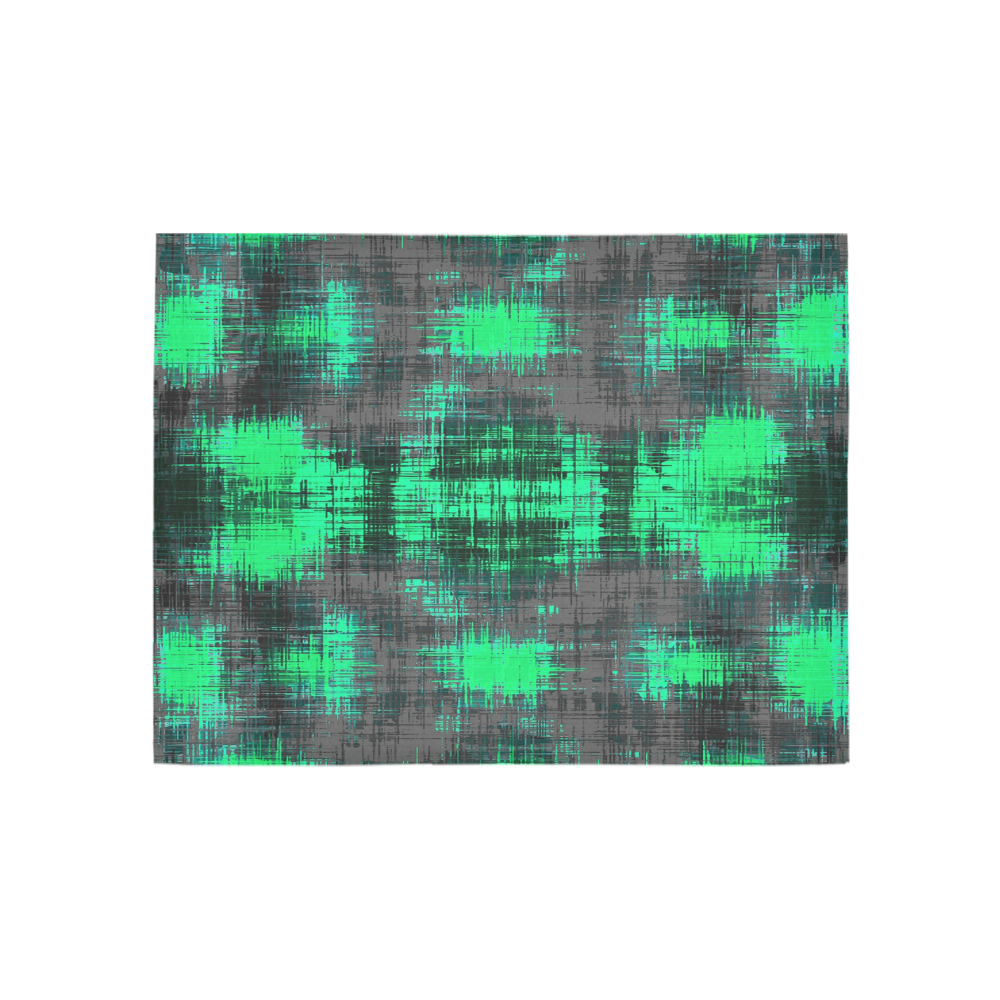 psychedelic geometric plaid abstract pattern in green and black Area Rug 5'3''x4'