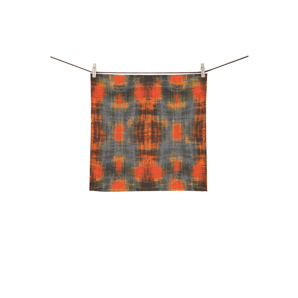 vintage geometric plaid pattern abstract in orange brown black Square Towel 13“x13”