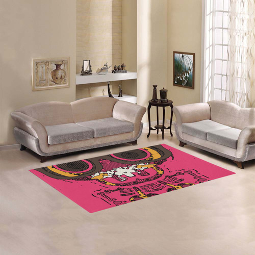 funny skull and bone graffiti drawing in orange brown and pink Area Rug 5'x3'3''