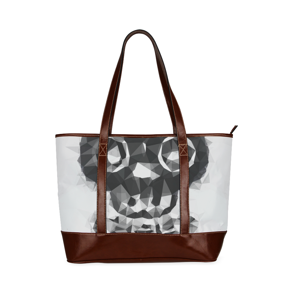 psychedelic skull and bone art geometric triangle abstract pattern in black and white Tote Handbag (Model 1642)