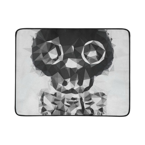 psychedelic skull and bone art geometric triangle abstract pattern in black and white Beach Mat 78"x 60"