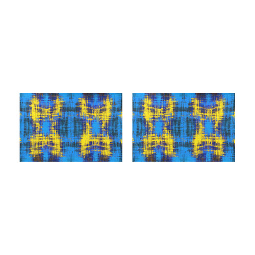 geometric plaid pattern painting abstract in blue yellow and black Placemat 12’’ x 18’’ (Set of 2)