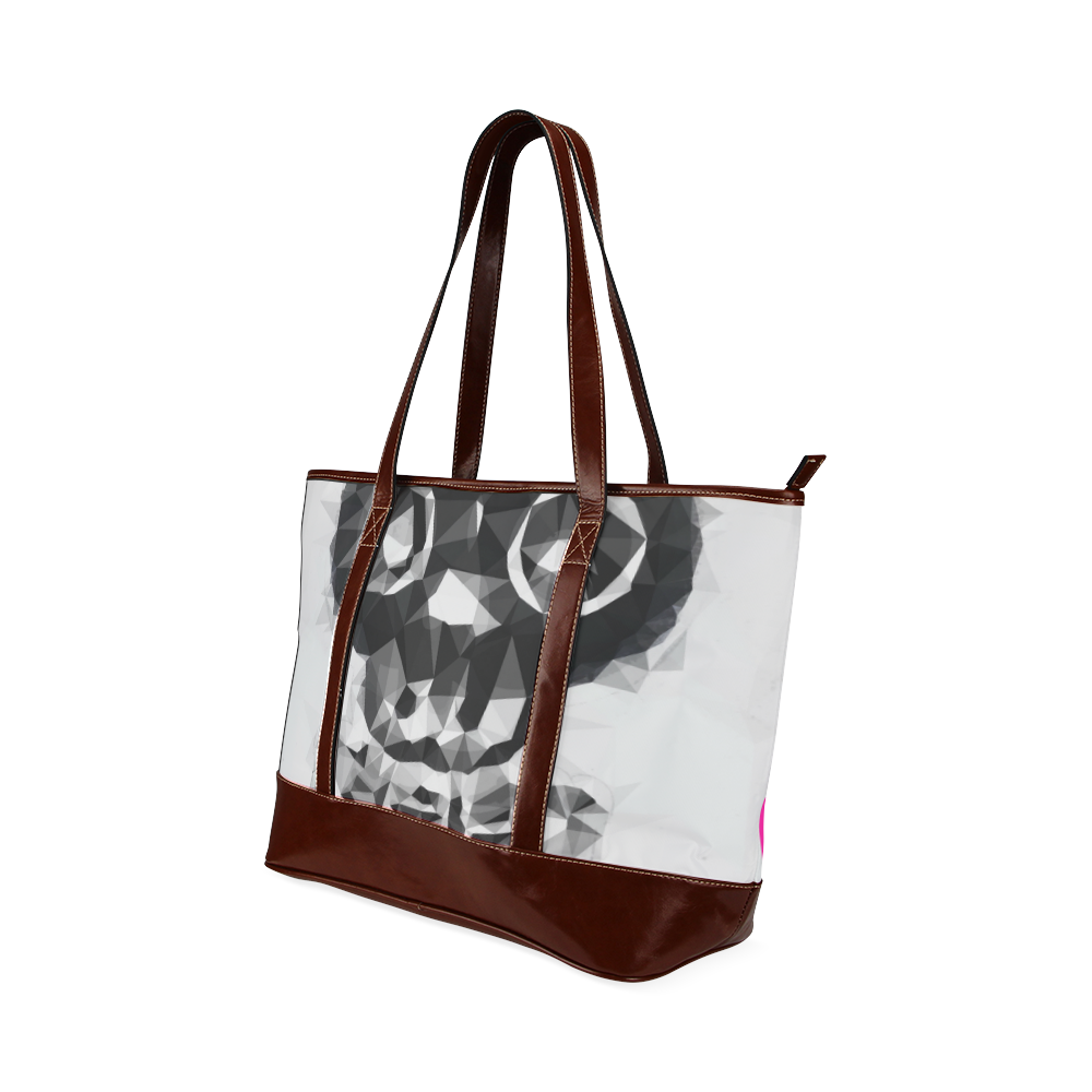 psychedelic skull and bone art geometric triangle abstract pattern in black and white Tote Handbag (Model 1642)