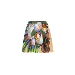 Amazing skull with feathers and flowers Mini Skating Skirt (Model D36)