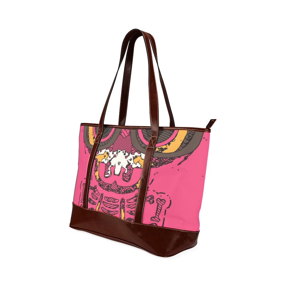 funny skull and bone graffiti drawing in orange brown and pink Tote Handbag (Model 1642)