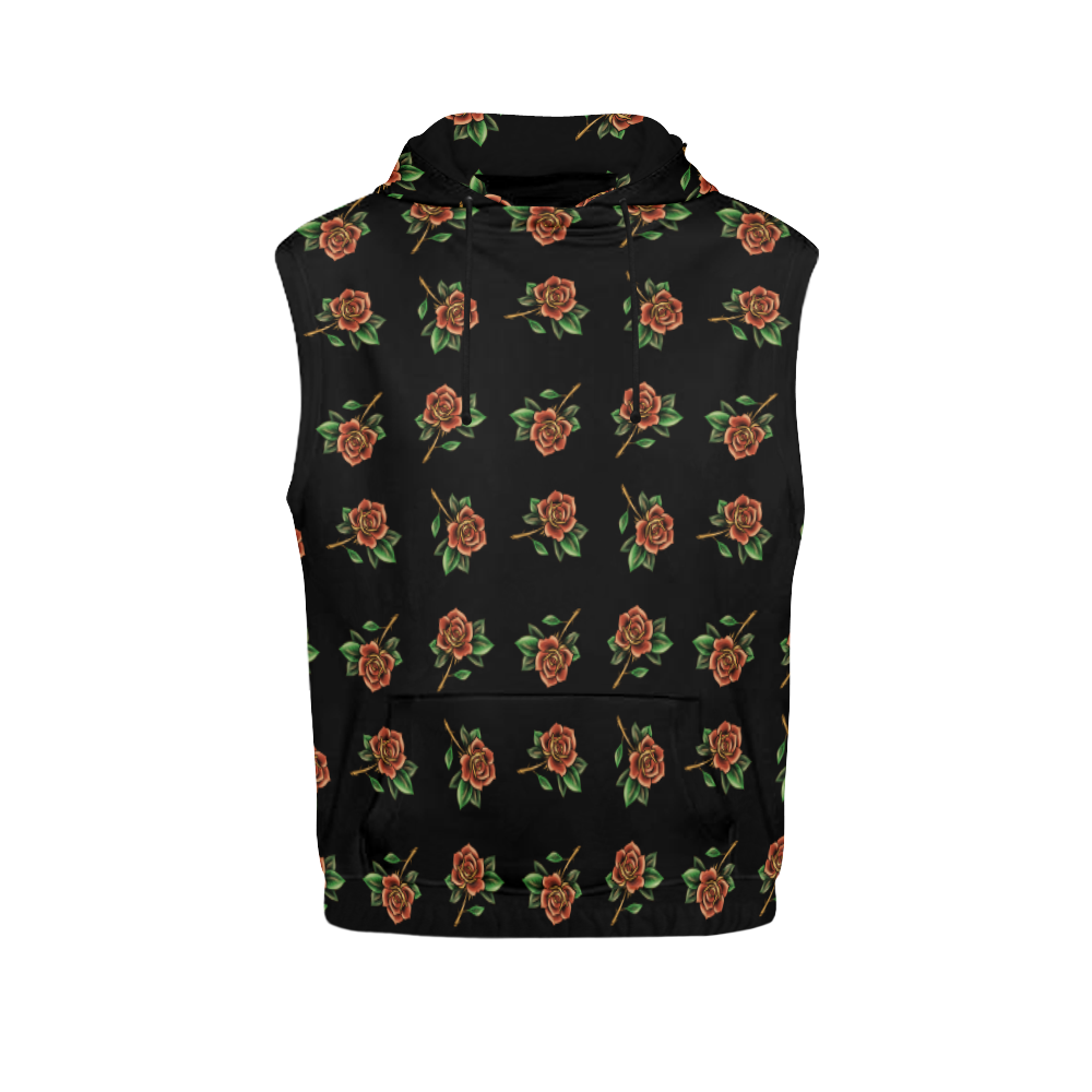 Tattoo Roses All Over Print Sleeveless Hoodie for Women (Model H15)