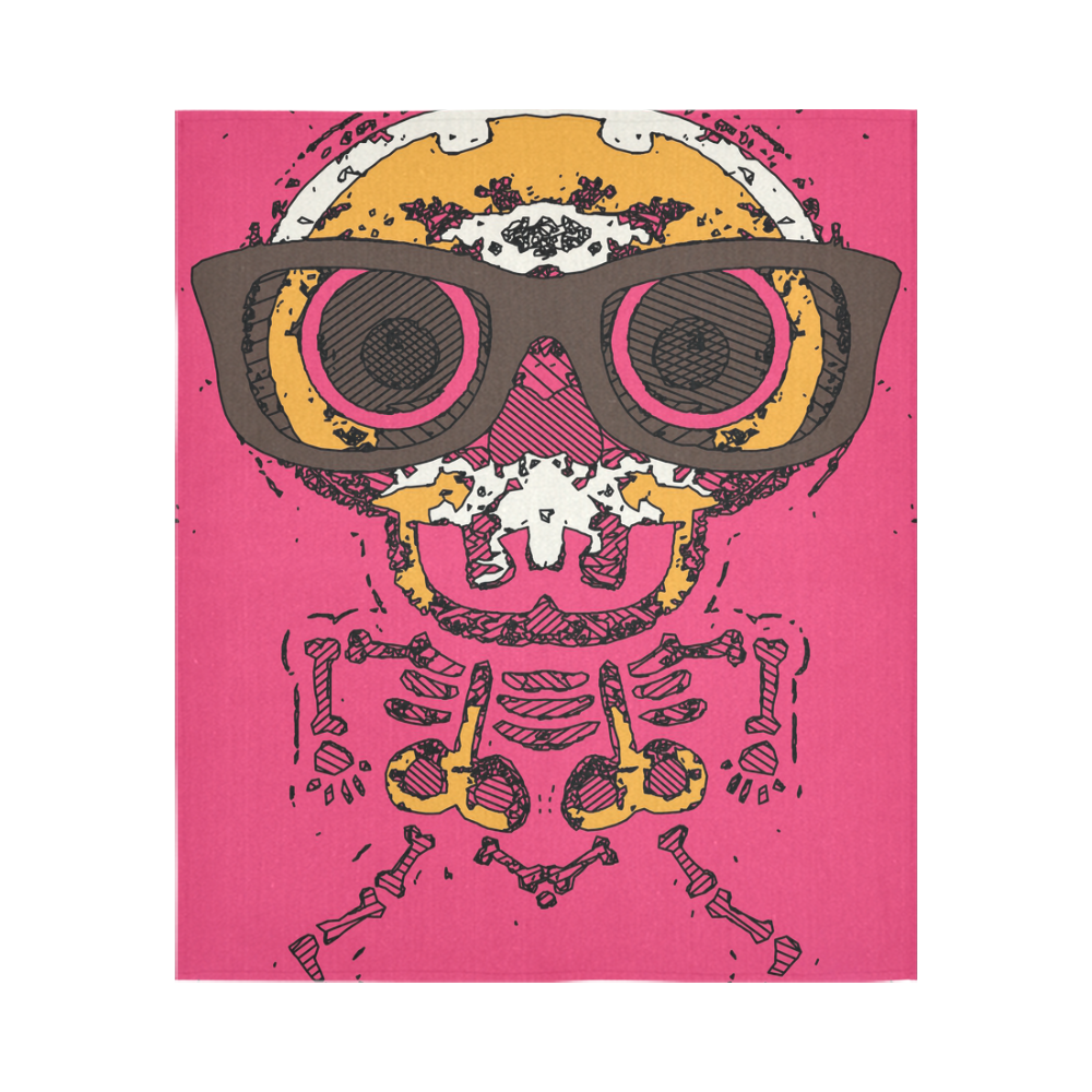 funny skull and bone graffiti drawing in orange brown and pink Cotton Linen Wall Tapestry 51"x 60"