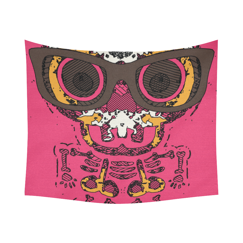 funny skull and bone graffiti drawing in orange brown and pink Cotton Linen Wall Tapestry 60"x 51"