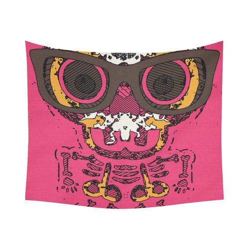 funny skull and bone graffiti drawing in orange brown and pink Cotton Linen Wall Tapestry 60"x 51"