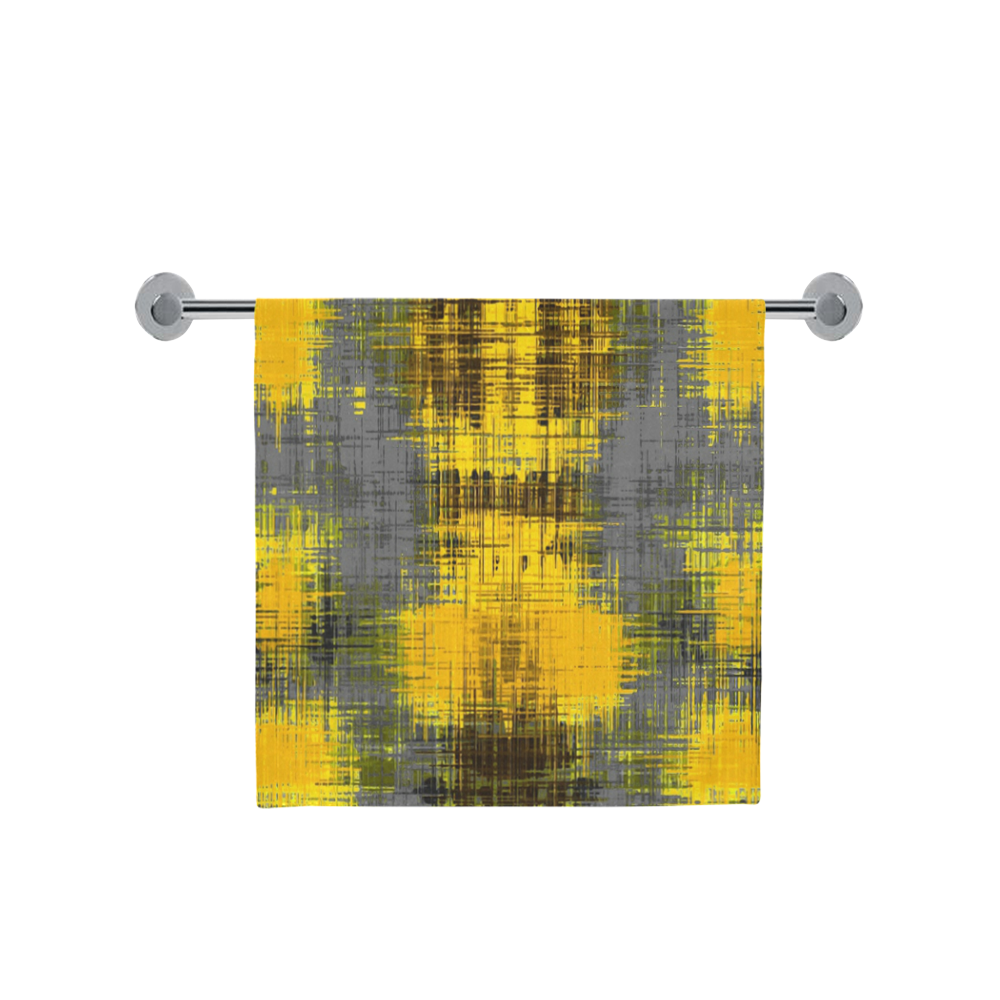 geometric plaid pattern painting abstract in yellow brown and black Bath Towel 30"x56"