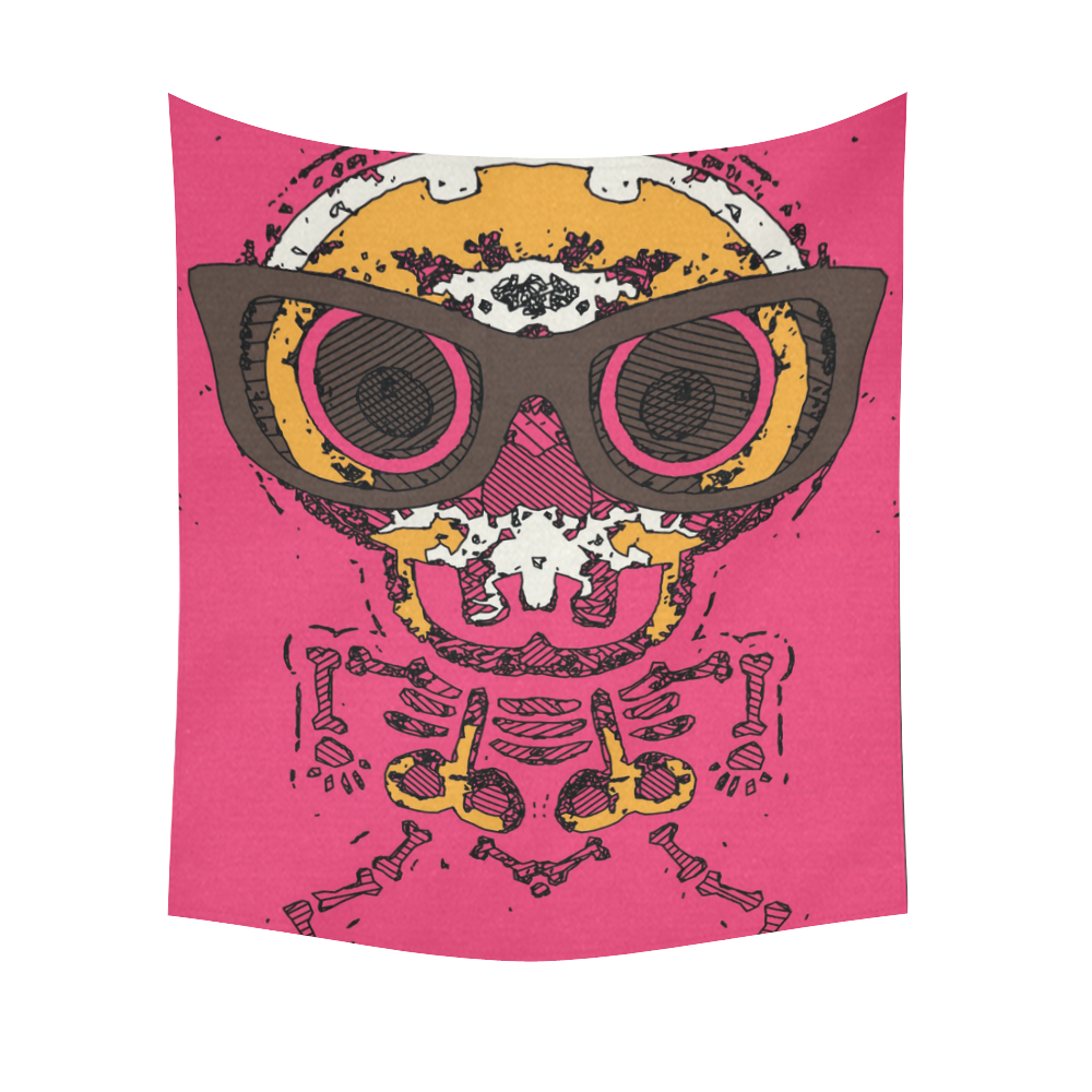 funny skull and bone graffiti drawing in orange brown and pink Cotton Linen Wall Tapestry 51"x 60"