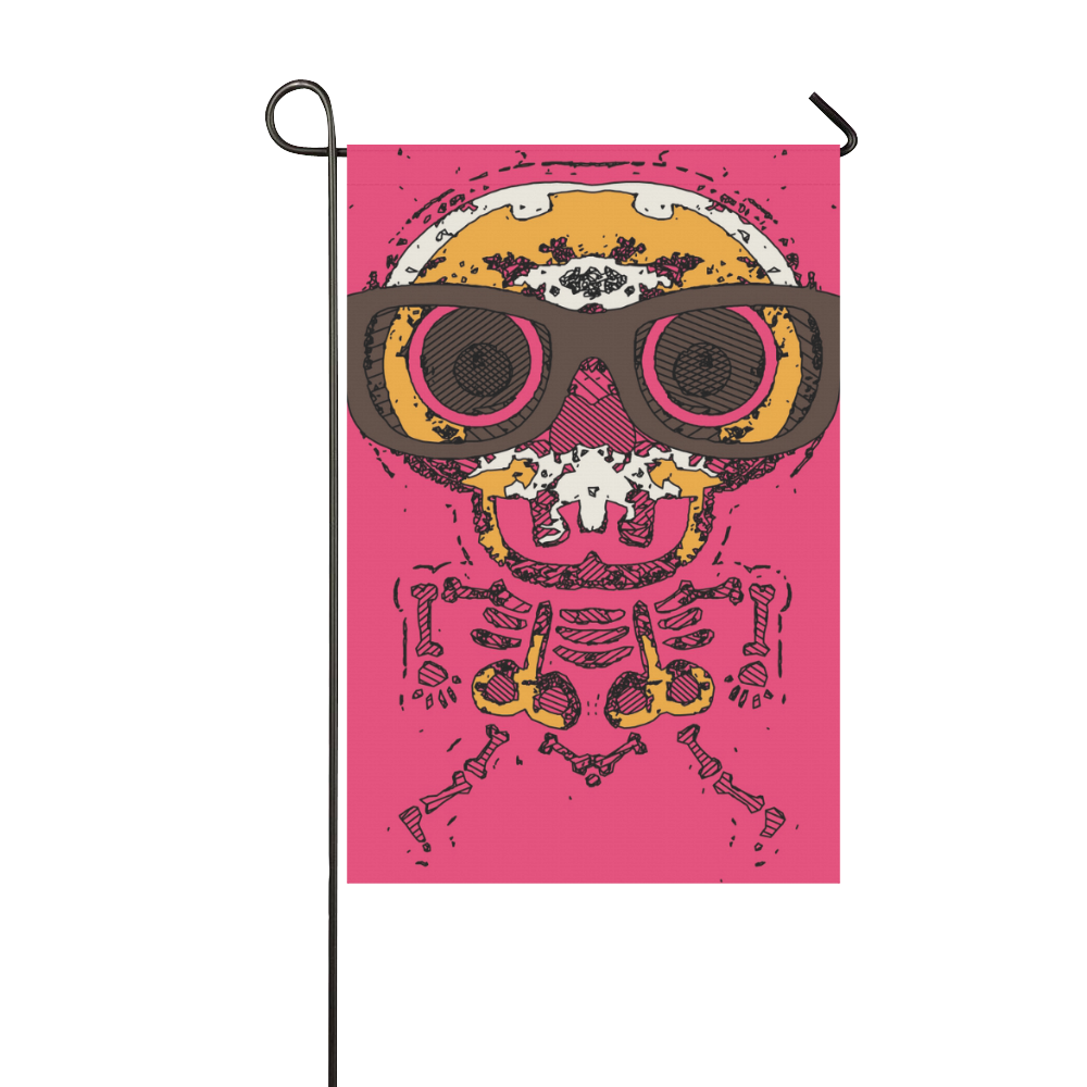 funny skull and bone graffiti drawing in orange brown and pink Garden Flag 12‘’x18‘’（Without Flagpole）