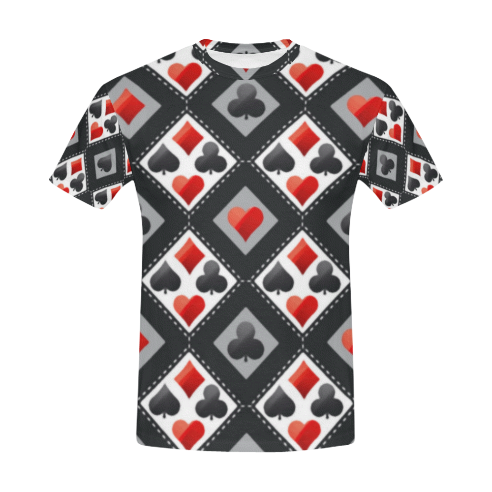 Clubs Diamonds Hearts Spades Playing Cards All Over Print T-Shirt for Men (USA Size) (Model T40)