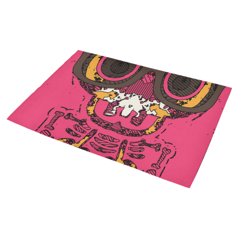 funny skull and bone graffiti drawing in orange brown and pink Azalea Doormat 30" x 18" (Sponge Material)
